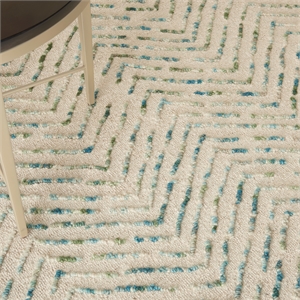 Nourison Vail 63x87&quot Rectangle Contemporary Wool Area Rug in Ivory/Green