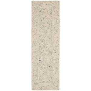 Nourison Vail 27x90&quot Runner Contemporary Wool Area Rug in Ivory/Navy