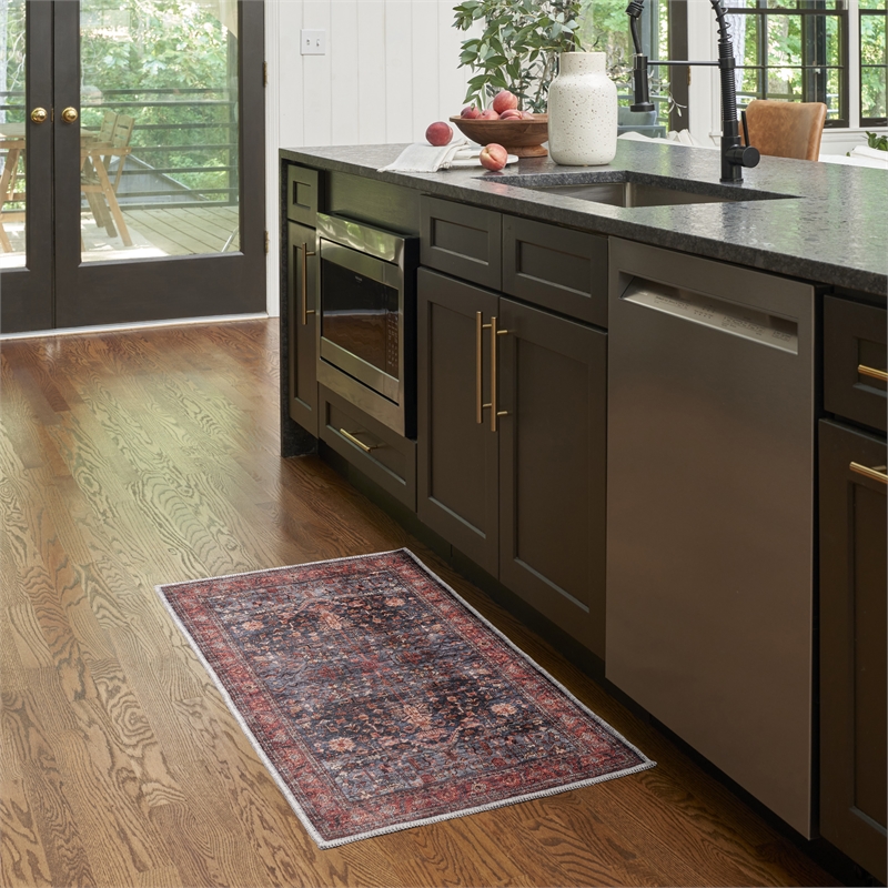 Nourison Washable Brilliance 2' x 4' Navy/Brick Vintage Indoor Rug Polyester