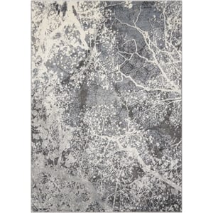 Nourison Maxell 111x153&quot Rectangle Contemporary Fabric Area Rug in Gray/White