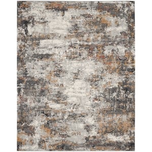 Nourison Ludlow 108x144&quot Rectangle Contemporary Fabric Area Rug in Gray/Black