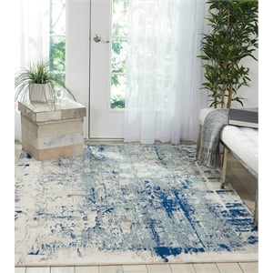 Nourison Maxell 111x153&quot Rectangle Contemporary Fabric Area Rug in Blue/Ivory