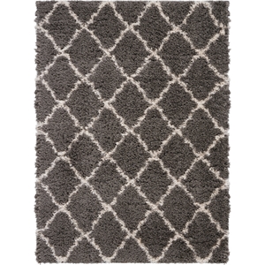 Nourison Ultra Plush Shag 108x144&quot Rectangle Fabric Area Rug in Charcoal/Beige