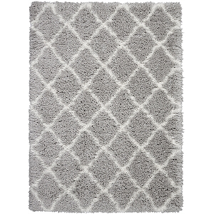 Nourison Ultra Plush Shag 108x144&quot Rectangle Fabric Area Rug in Gray/Ivory