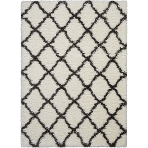 Nourison Ultra Plush Shag 108x144&quot Rectangle Fabric Area Rug in Ivory/Charcoal