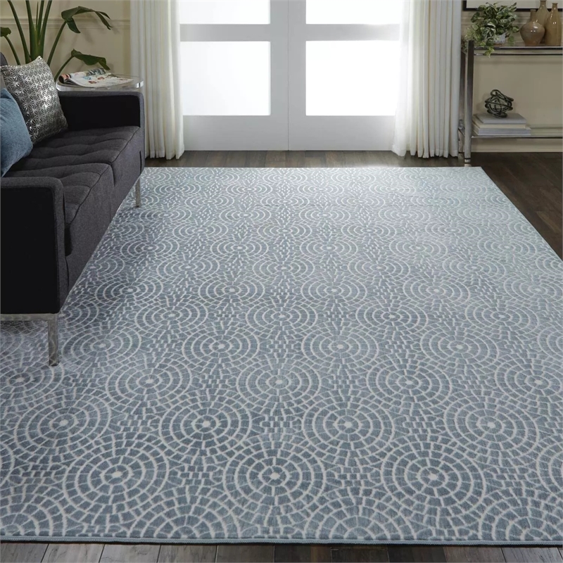 nourison urban chic 108x144&quot rectangle fabric area rug in light blue