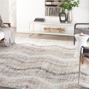 Nourison Elation 108x144&quot Rectangle Contemporary Fabric Area Rug in Gray/Ivory