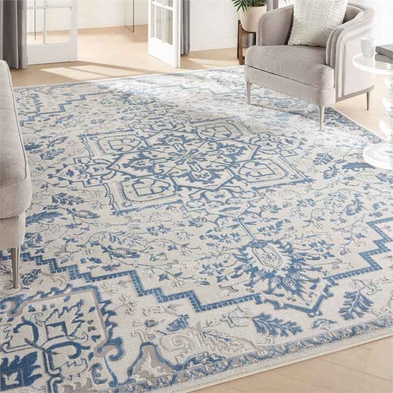Nourison Elation 9' x 12' Ivory Blue Bohemian Indoor Fabric Rug