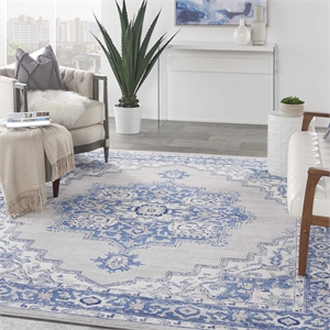 Nourison Whimsicle 100x138&quot Rectangle Traditional Fabric Area Rug in Gray/Blue