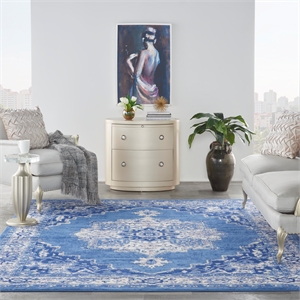 Nourison Whimsicle 100x138&quot Rectangle Traditional Fabric Area Rug in Navy/Ivory