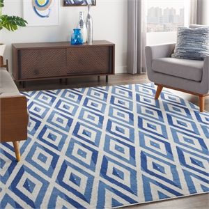 Nourison Whimsicle 100x138&quot Rectangle Contemporary Fabric Area Rug in Ivory/Blue