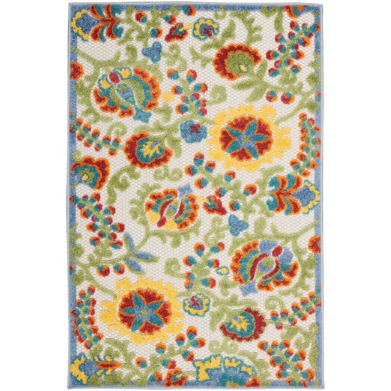 Nourison Aloha 3' x 4' Ivory Multicolor Fabric Farmhouse Area Rug (3' x 4')