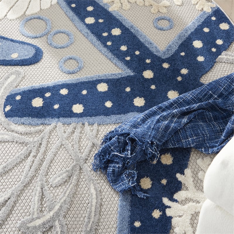 Nourison Aloha 4' x round Blue/Grey Outdoor Indoor/Outdoor Rug Polypropylene