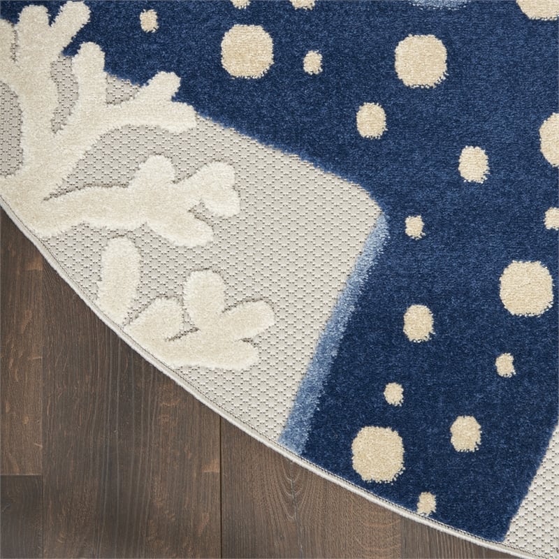 Nourison Aloha 4' x round Blue/Grey Outdoor Indoor/Outdoor Rug Polypropylene