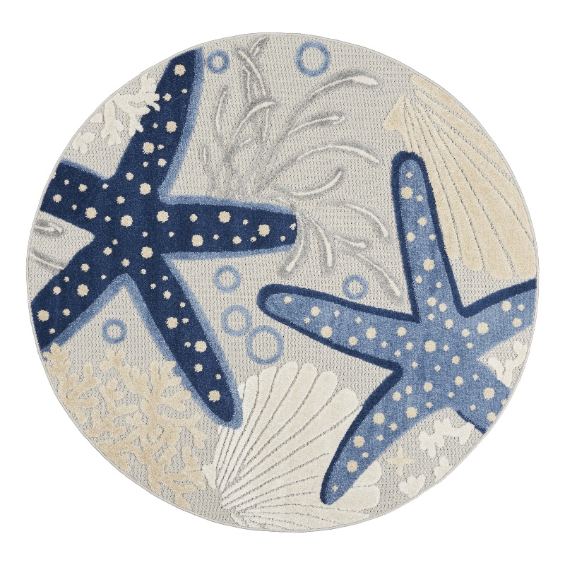Nourison Aloha 4' x round Blue/Grey Outdoor Indoor/Outdoor Rug Polypropylene