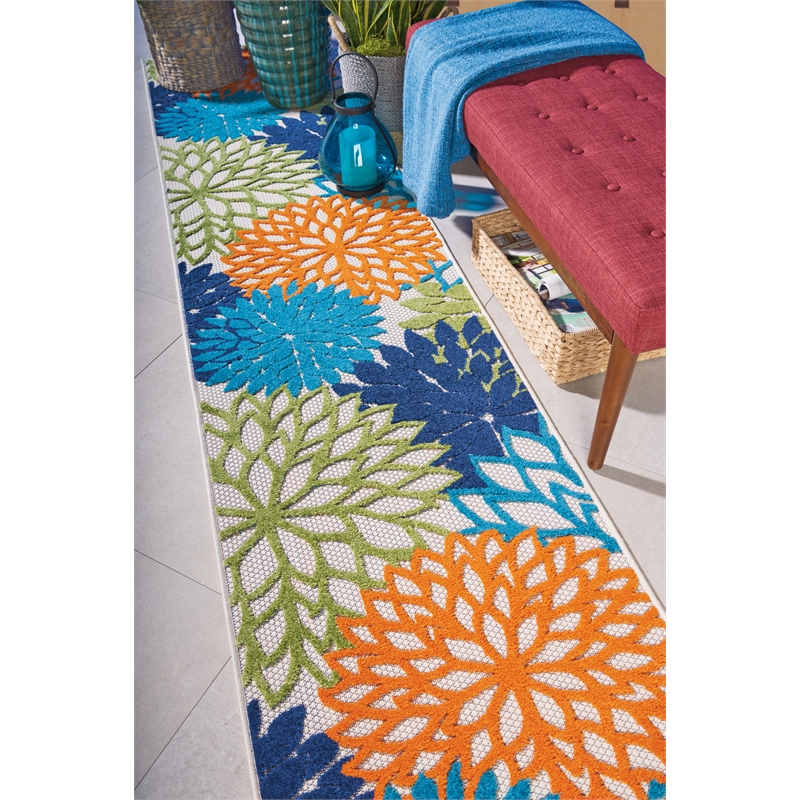 Nourison Aloha 10' Runner Multicolor Fabric Tropical Area Rug (10' Runner)