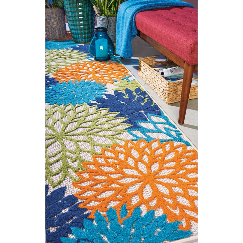 Nourison Aloha 10' Runner Multicolor Fabric Tropical Area Rug (10' Runner)