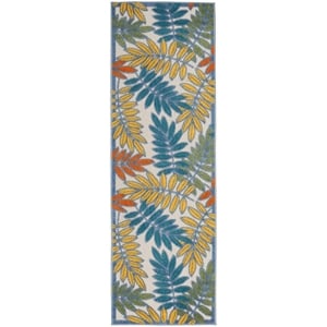 Nourison Aloha 8' Runner Ivory Multicolor Fabric Tropical Area Rug (8' Runner)
