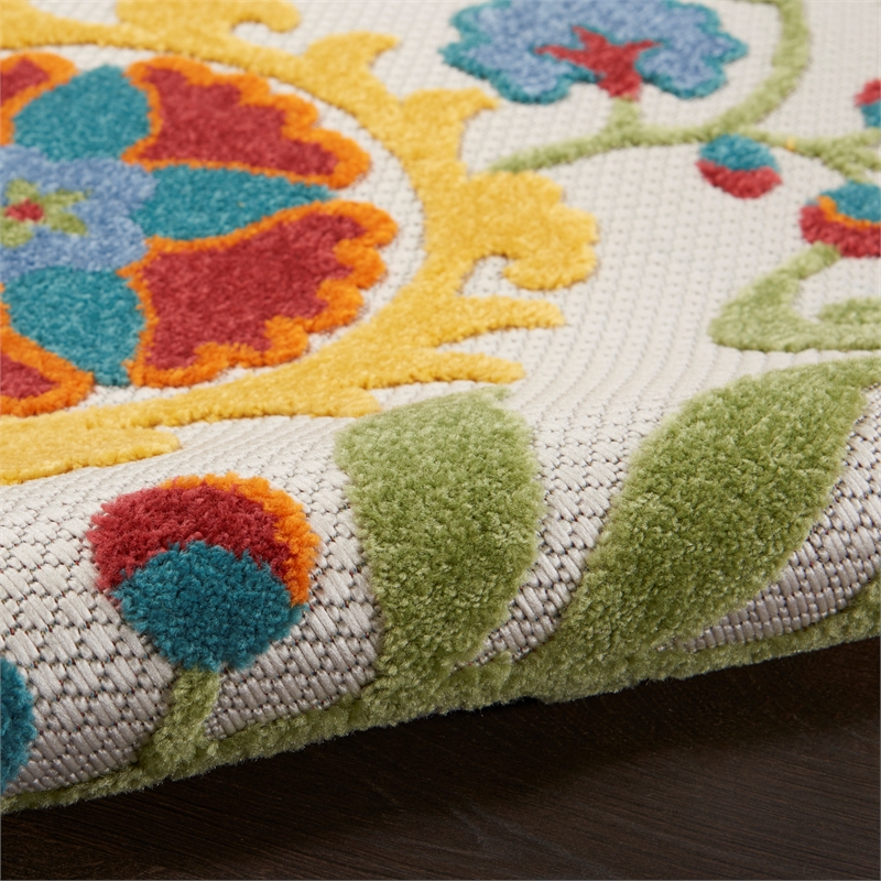 Nourison Aloha 8' Runner Ivory Multicolor Fabric Farmhouse Area Rug (8' Runner)