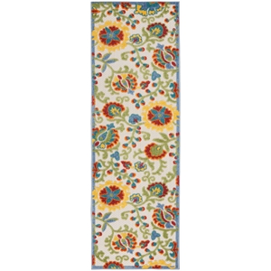 Nourison Aloha 8' Runner Ivory Multicolor Fabric Farmhouse Area Rug (8' Runner)