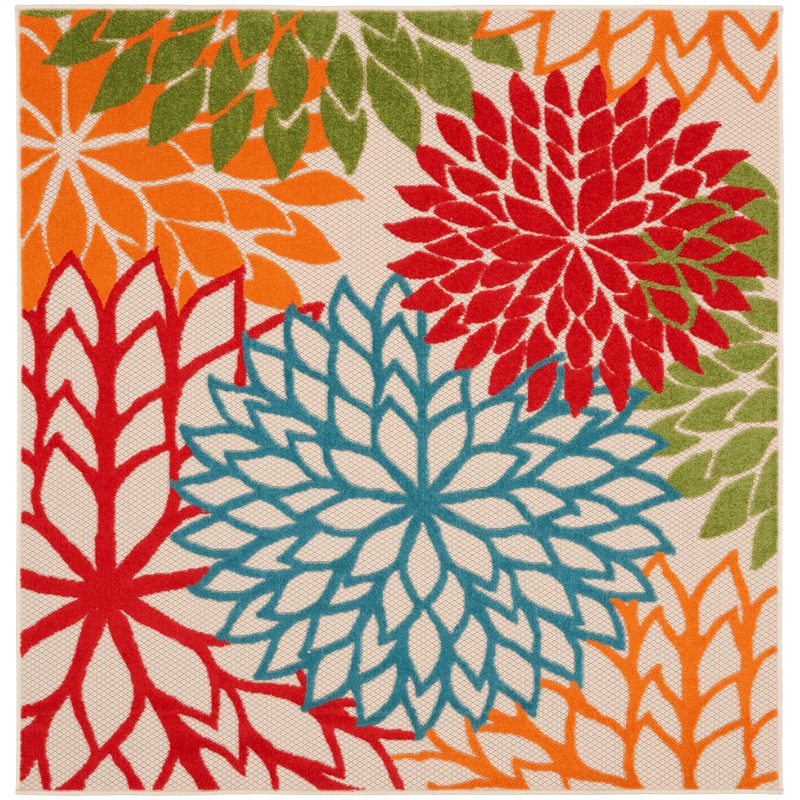 Nourison Aloha 5' x Square Green Fabric Tropical Area Rug (5' Square)