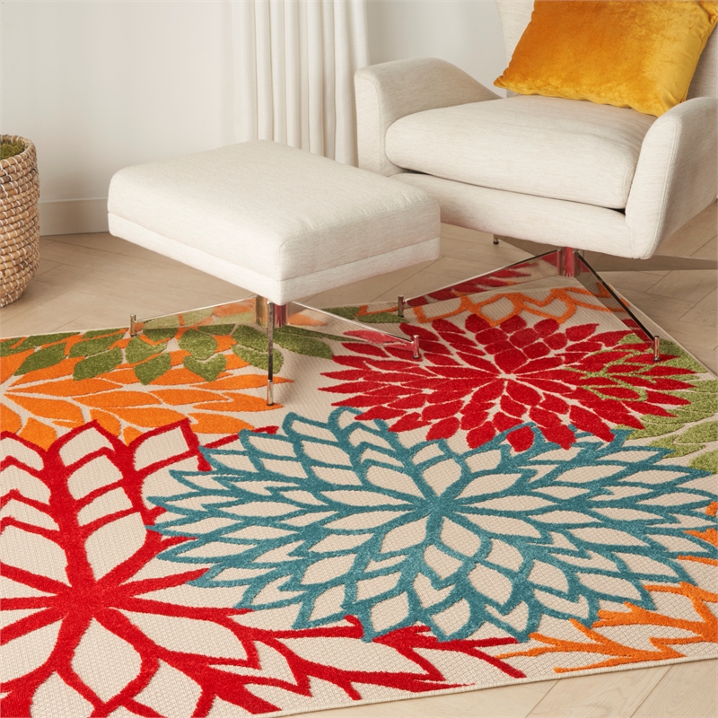 Nourison Aloha 5' x Square Green Fabric Tropical Area Rug (5' Square)