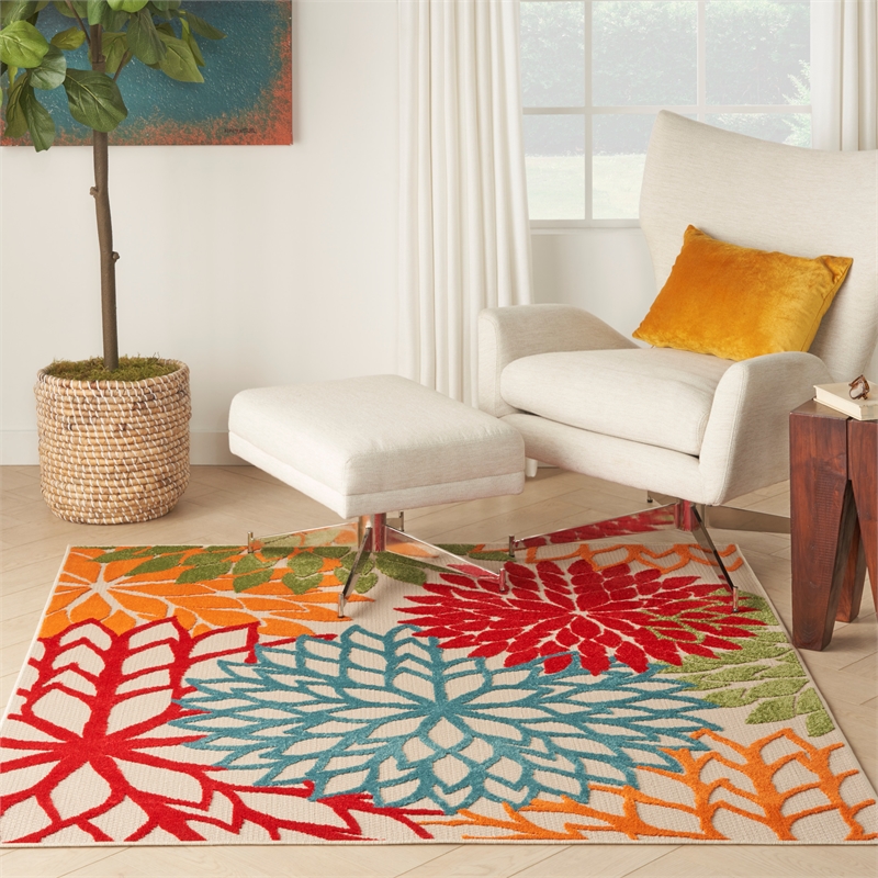 Nourison Aloha 5' x Square Green Fabric Tropical Area Rug (5' Square)