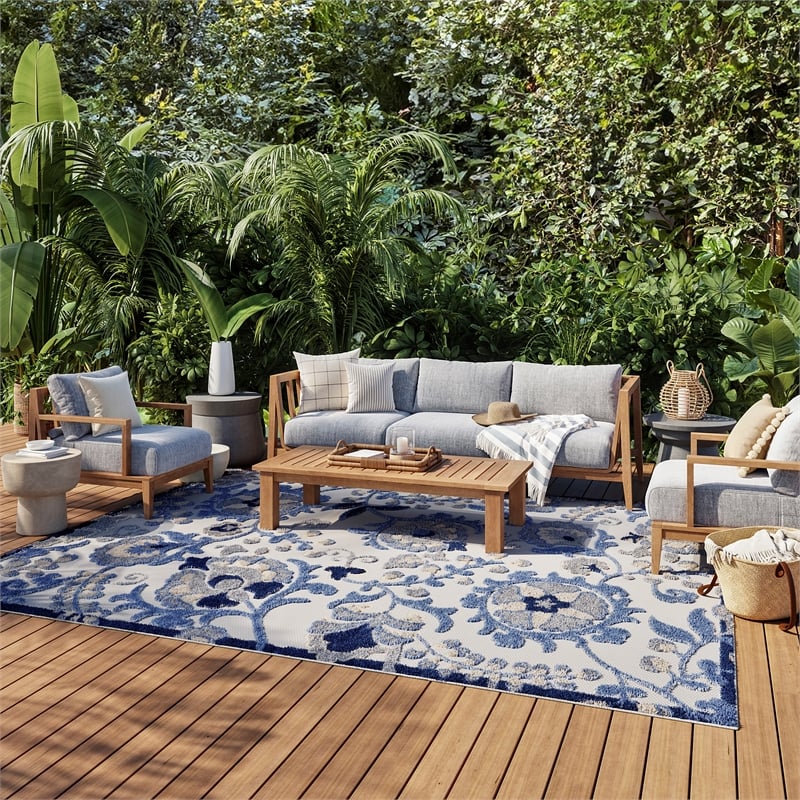 Nourison Aloha 12' x 15' Blue Gray Fabric Farmhouse Area Rug (12' x 15')