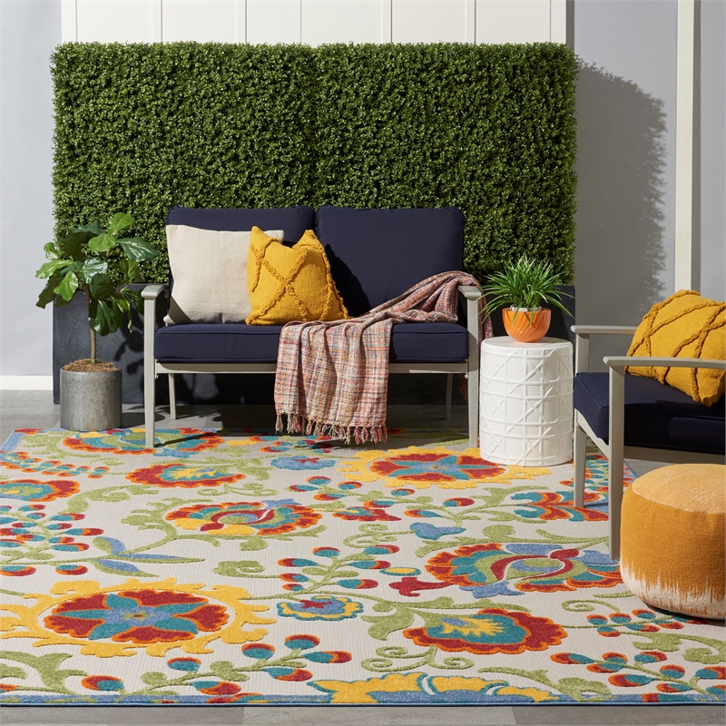 Nourison Aloha 12' x 15' Ivory Multicolor Fabric Farmhouse Area Rug (12' x 15')