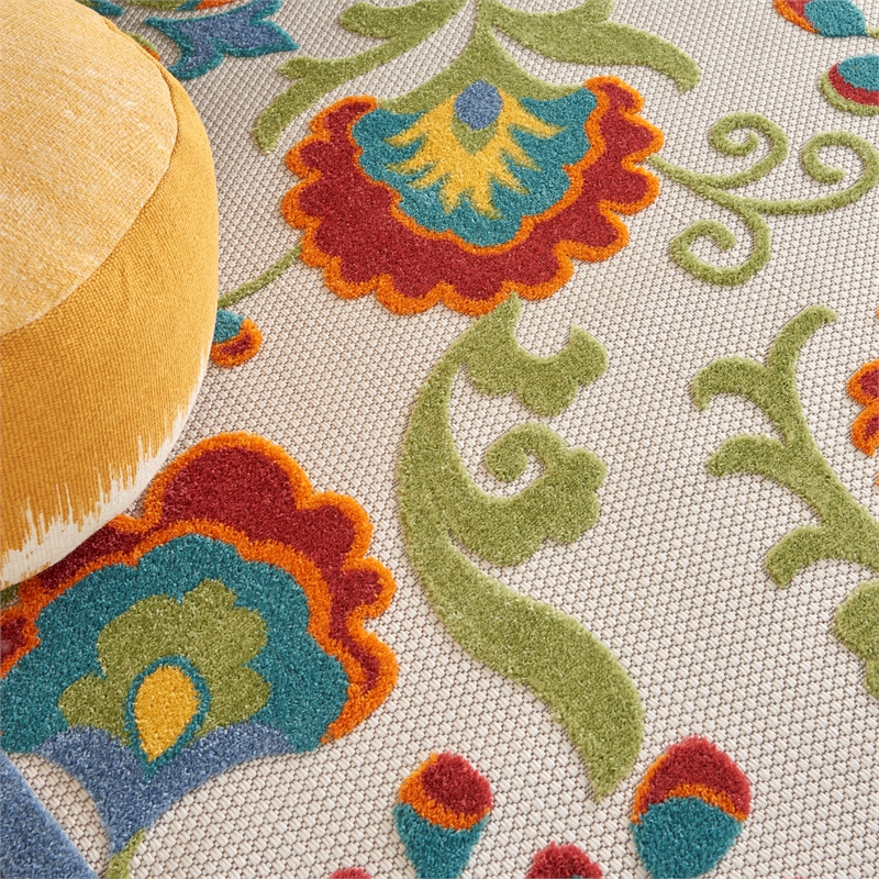 Nourison Aloha 12' x 15' Ivory Multicolor Fabric Farmhouse Area Rug (12' x 15')