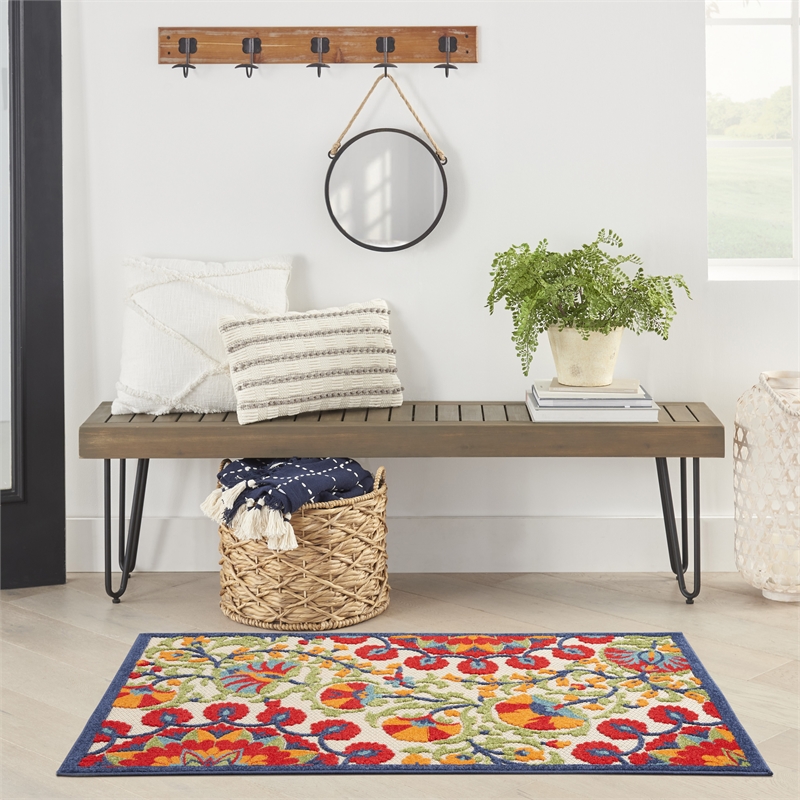 Nourison Aloha 3' x 5' Red/Multi Outdoor Indoor/Outdoor Rug Polypropylene