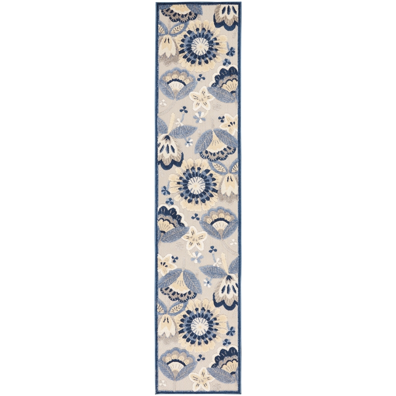 Nourison Aloha 12' Runner Blue Gray Fabric Farmhouse Area Rug (12' Runner)