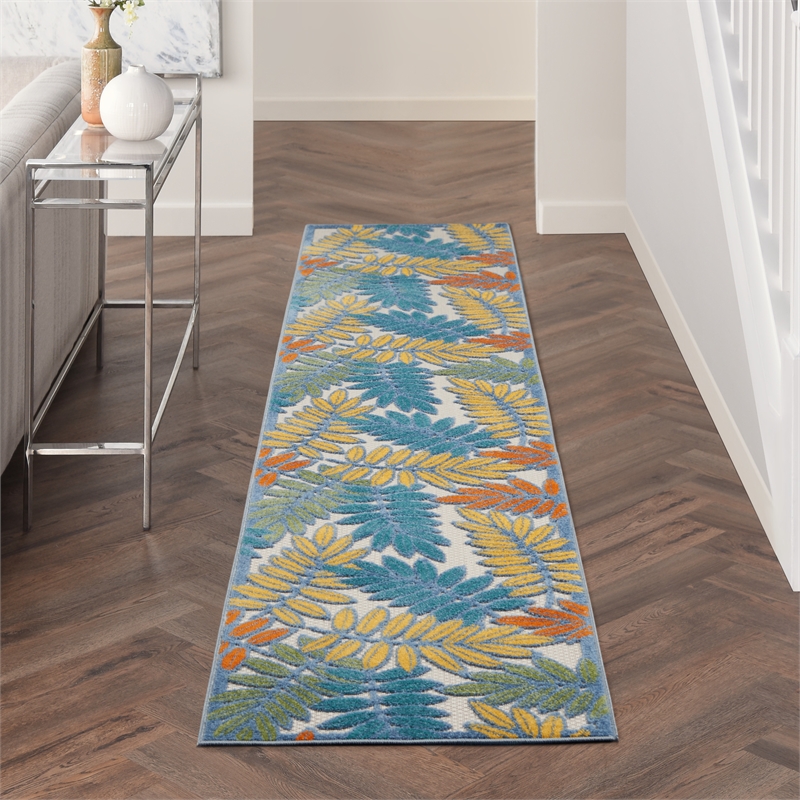 Nourison Aloha 12' Runner Ivory Multicolor Fabric Tropical Area Rug (12' Runner)