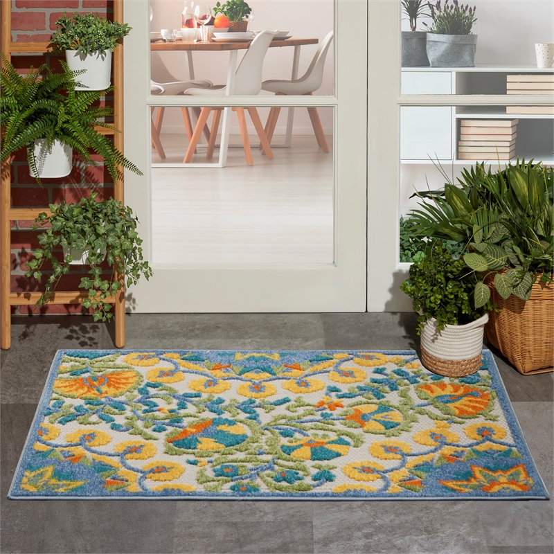 nourison aloha 2'8&quot x 4' multicolor outdoor indoor/outdoor rug