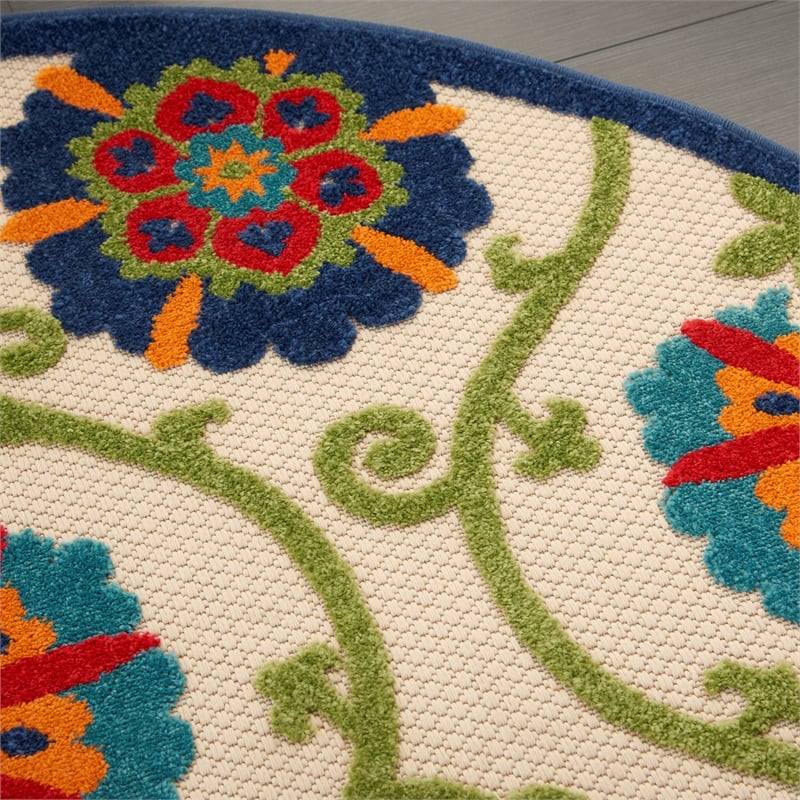 Nourison Aloha 4' x ROUND Blue/Multicolor Outdoor Indoor/Outdoor Rug