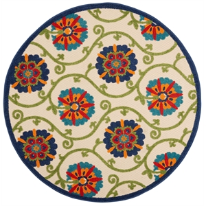 Nourison Aloha 4' x ROUND Blue/Multicolor Outdoor Indoor/Outdoor Rug