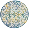 Nourison Aloha 4' x round Ivory Blue Outdoor Indoor/Outdoor Rug