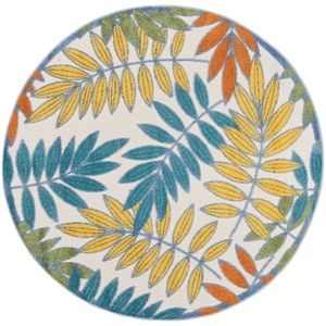 Nourison Aloha 4' x Round Ivory Multicolor Fabric Tropical Area Rug (4' Round)
