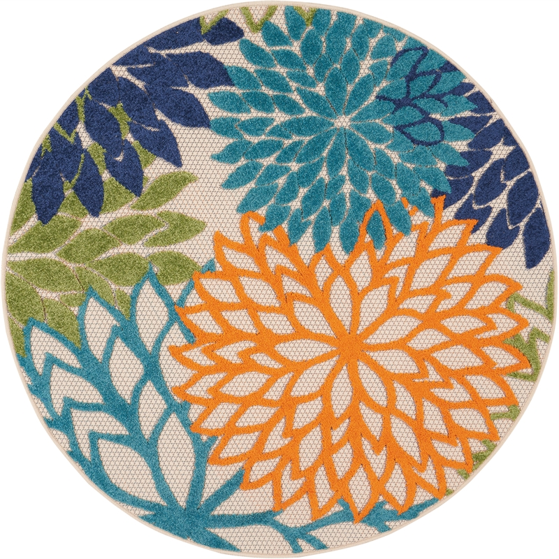 Nourison Aloha 4' x Round Multicolor Fabric Tropical Area Rug (4' Round)
