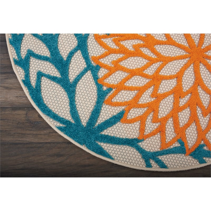 Nourison Aloha 4' x Round Multicolor Fabric Tropical Area Rug (4' Round)
