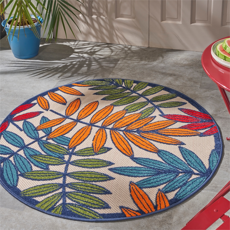 Nourison Aloha 4' x Round Multicolor Fabric Tropical Area Rug (4' Round)