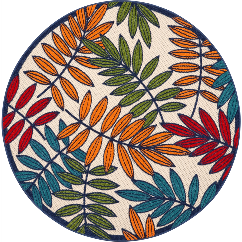 Nourison Aloha 4' x Round Multicolor Fabric Tropical Area Rug (4' Round)
