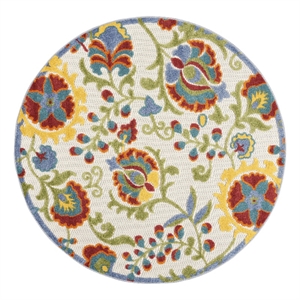 Nourison Aloha 5' x Round Ivory Multicolor Fabric Farmhouse Area Rug (5' Round)