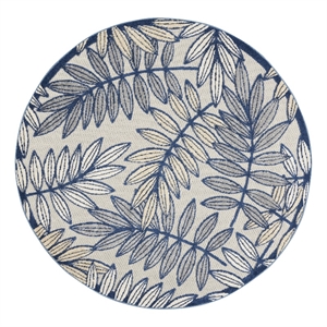 Nourison Aloha 5' x Round Ivory Navy Fabric Tropical Area Rug (5' Round)