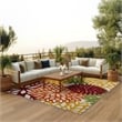 Nourison Aloha 6' x 9' Red Multicolored Fabric Tropical Area Rug (6' x 9')