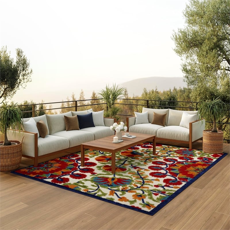 Nourison Aloha 6' x 9' Red/Multi Outdoor Indoor/Outdoor Rug Polypropylene