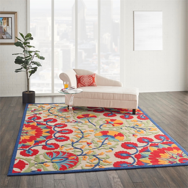 Nourison Aloha 6' x 9' Red/Multi Outdoor Indoor/Outdoor Rug Polypropylene