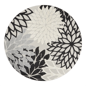 Nourison Aloha 94&quot Round Fabric Indoor/Outdoor Rug in Black/White Finish