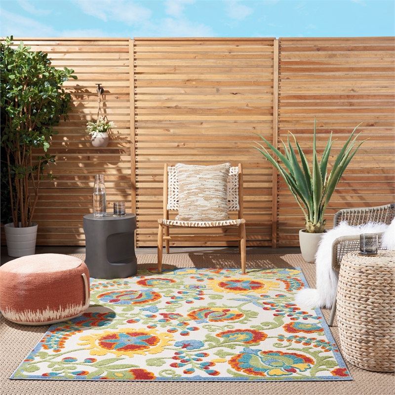 Nourison Aloha 5' x 8' Ivory Multicolor Fabric Farmhouse Area Rug (5' x 8')