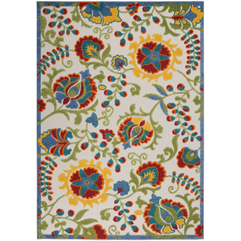 Nourison Aloha 5' x 8' Ivory Multicolor Fabric Farmhouse Area Rug (5' x 8')